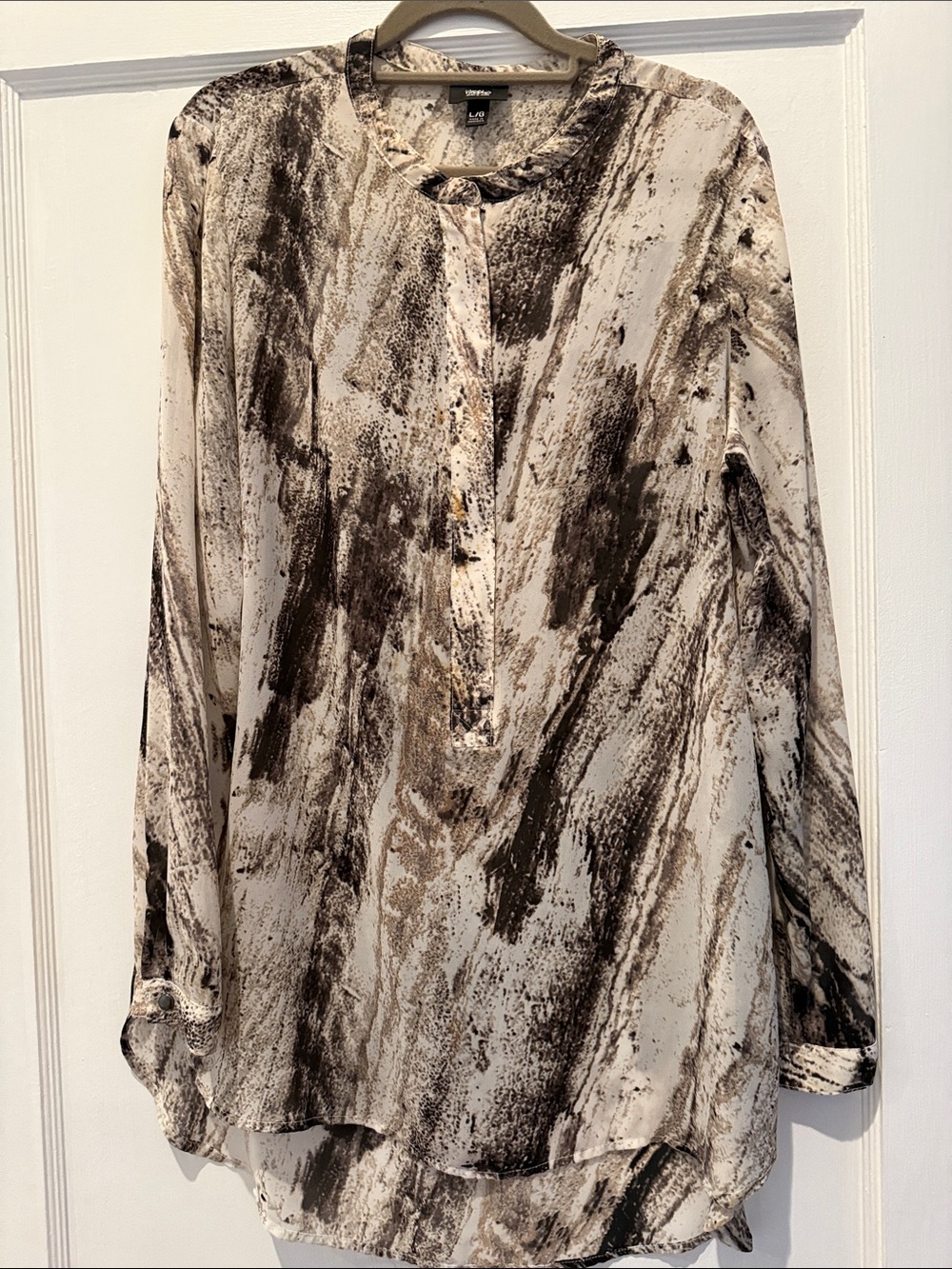 Massimo Cream Brown Black Semi Sheer Abstract Brushstroke Tunic